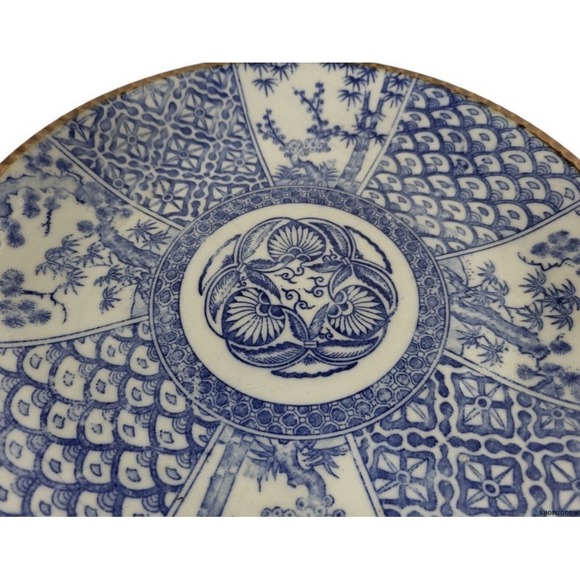 Antique Japanese Igezara 1890-1910 Blue White Transferware 11.75"‎ Charger Plate - Picture 2 of 5